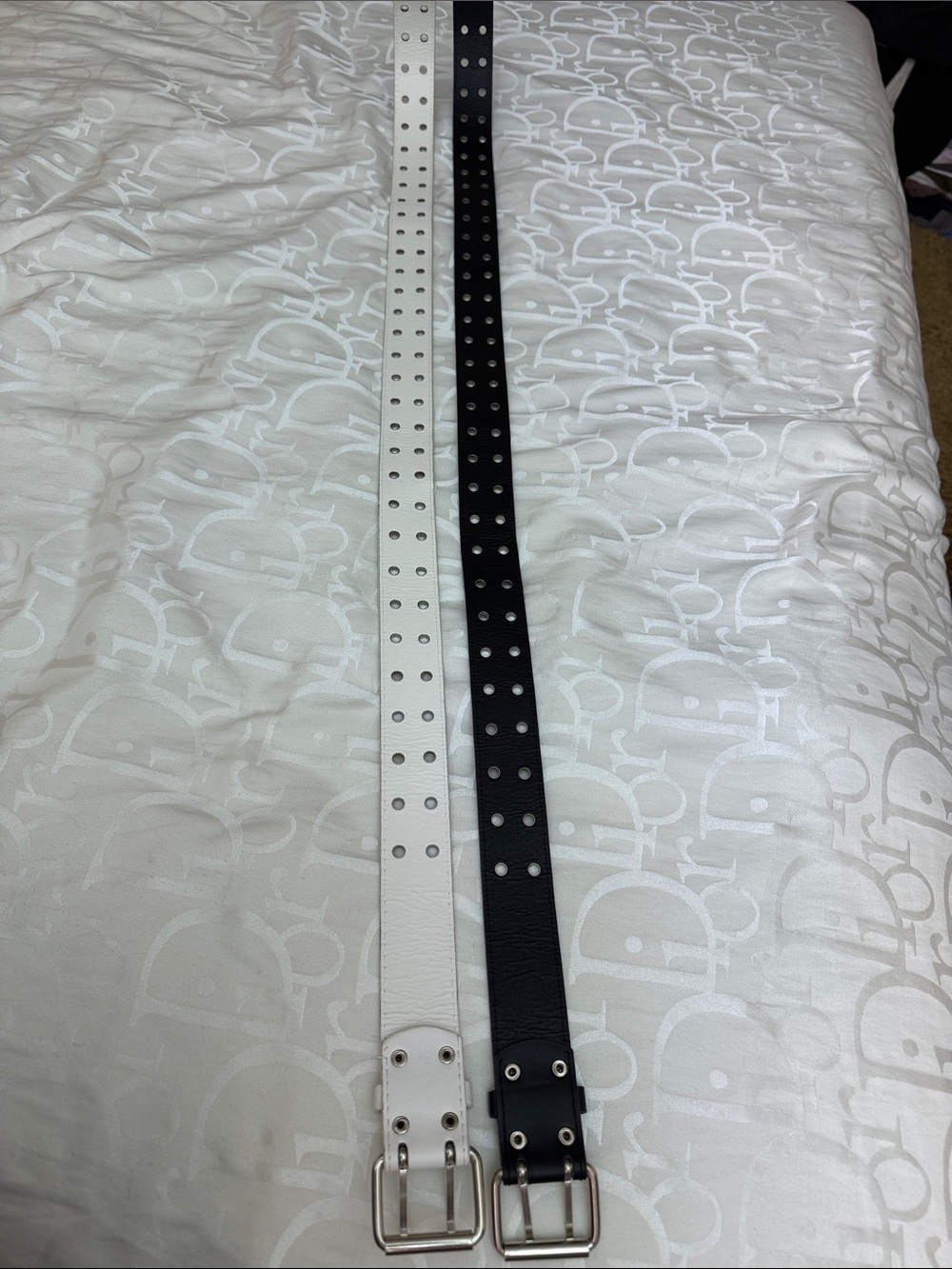 Double Grommet Leather Belt - Black & White - Picture 2 of 2
